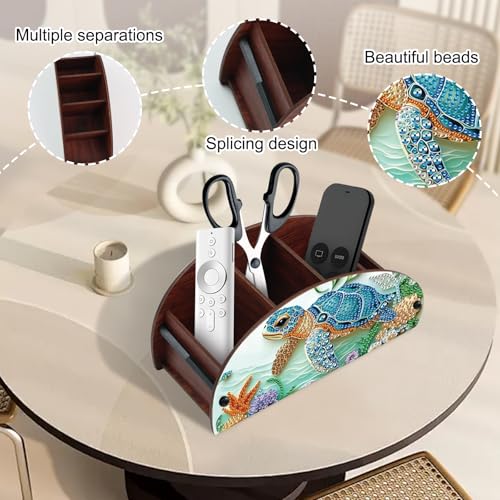 Image of DIY Diamond Painting Storage Box, Sea Turtle Design 5D Rhinestone Diamond Art Case Multi-Compartment Wooden Tabletop Organizer for TV AC Remotes Makeup Brushes Pens Desktop Craft Storage