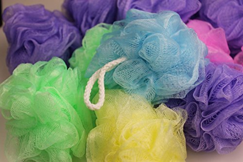 12-Pk Bath and Shower Sponge, Mesh Pouf, Assorted Colors