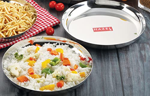 Image of HAZEL Steel Plates for Lunch |Plates Set Steel for Dinner | Steel Dinner Plates Set, 26.8 cm, Set of 2