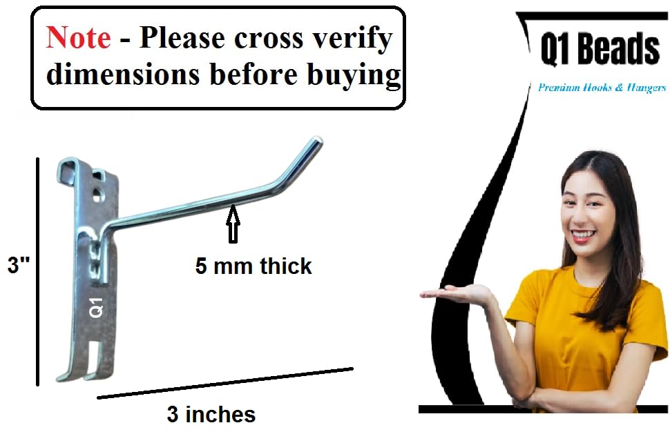 Image of Q1 Beads 12 Pcs 3 inch Stainless Steel Gridwall Panel /Mesh /Jali /Grid Display Hook Hanger for Showroom, Mobile Shops,Supermarket Hanging in Garment & Grocery Shops etc.(Chrome) (3 inches)
