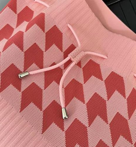 Knit Bucket Bag Women Trendy Spring Crochet Knitted Drawstring Shoulder Bags Crossbody Purse Geometric Pattern4