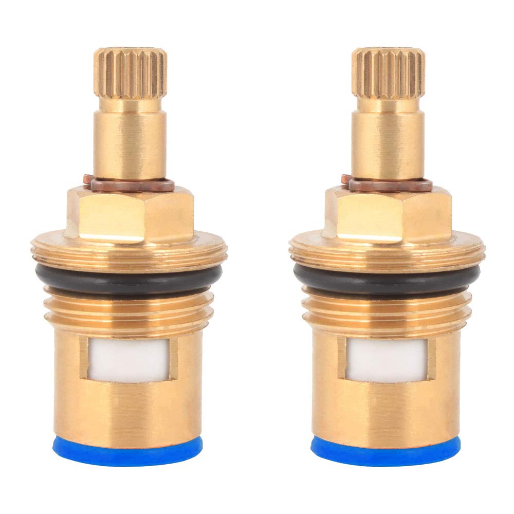 Winskybath Bath Tap Cartridge Valve 2PCS Pair 3/4 Ceramic Disc Cartridge Replacement Hot And Cold Inner Faucet Valve Quarter Turn Brass Cartridge 53MM 20 Teeth
