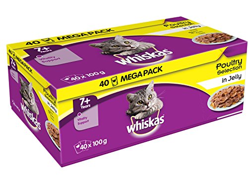 Whiskas Poultry in Jelly Wet Senior 7+ Cat Food Pouches, 40 x 100g