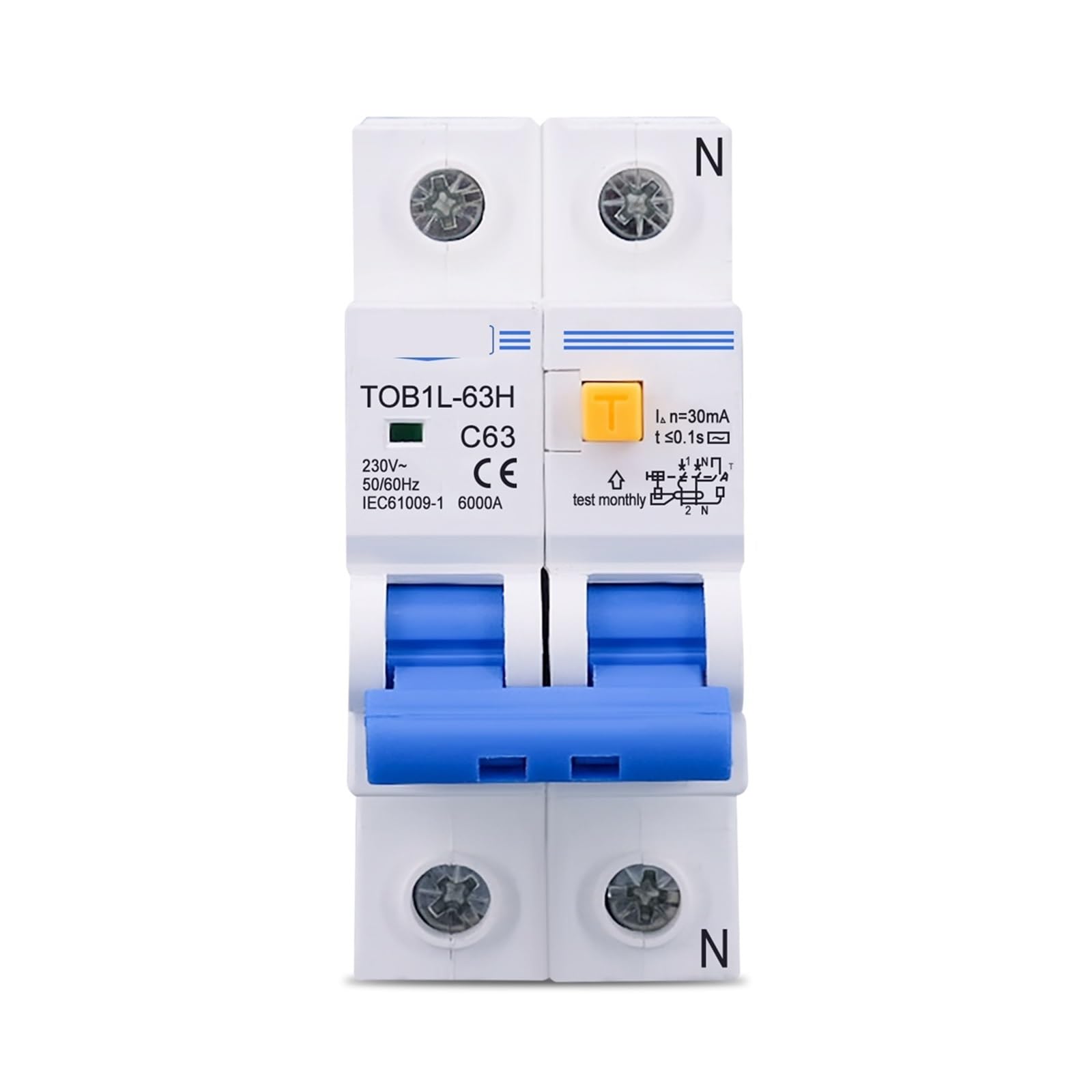 Genérico Interruptor diferencial TOB1L-63H 2P 63A 230 V CA 50 Hz/60 Hz(10A)