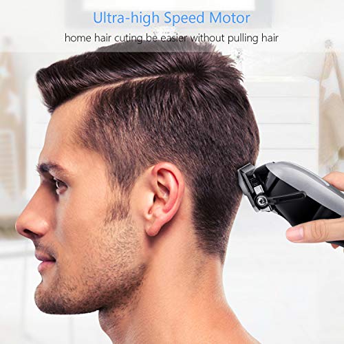 Cordless Hair Clippers for Men SUPRENT, Professional Hair Cutting Kit with 2000mAh Lithium Ion, Stainless steel Blade, Hair Trimmer with Lock-In Length (Silver)