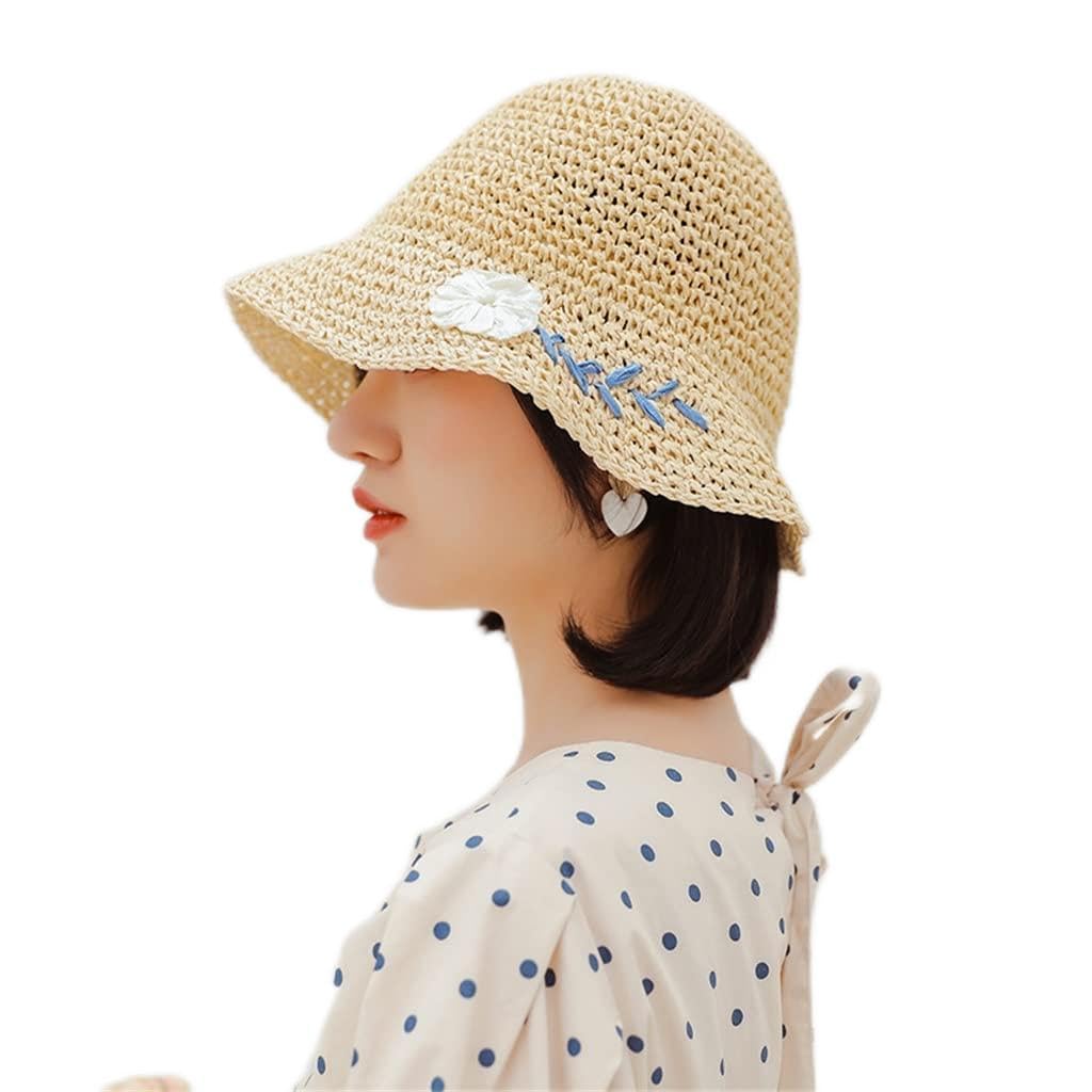 Cappellino da Sole a Forma di Fiore, Fatto a Mano, per Bambina, con Tesa Larga, Casual, Estivo, da Spiaggia (A 6 7/8)