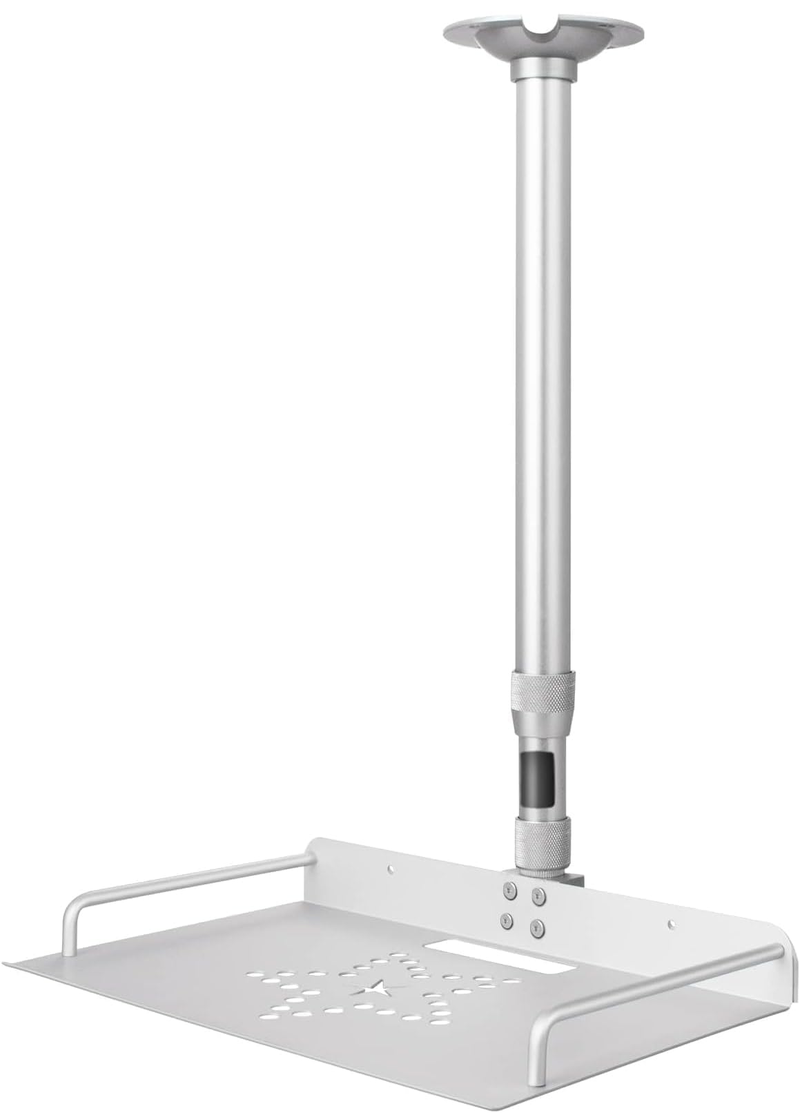 2-Be-Best Projector Ceiling Mount with Tray, 14.5-23.2IN / 37-60CM Height Adjustable Universal Projector Ceiling Mount 360° Rotation Ceiling Projectors Mounts Silver