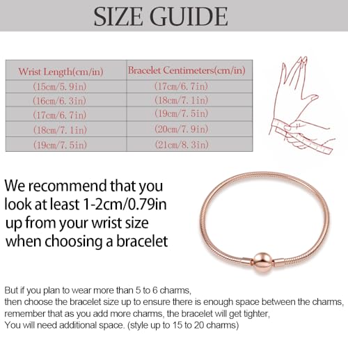 KUNSIR 925 Sterling Silver Snake Chain Bracelet Rose Gold Basic Charm Bracelets for Women Teen4