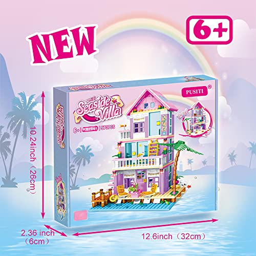 Pusiti Girls Building Blocks Dream House Toys 573 Pieces Seaside Villa Friends Cottage Building Set Beach Villa Educational Toys Girls Holiday Cottage Construction Bricks Toys #TOP6
