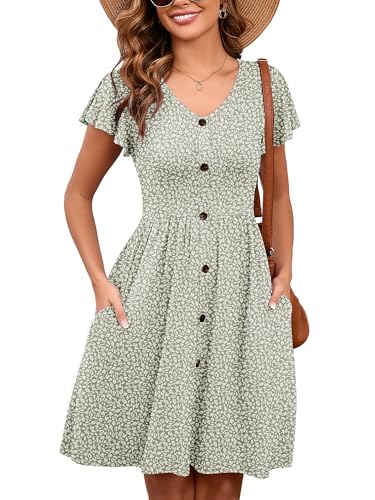 Image of Heymoments Women's Ruffle Sleeve V Neck Swing Sundress Summer Casual A-Line Midi Dress with Pockets S-2XL