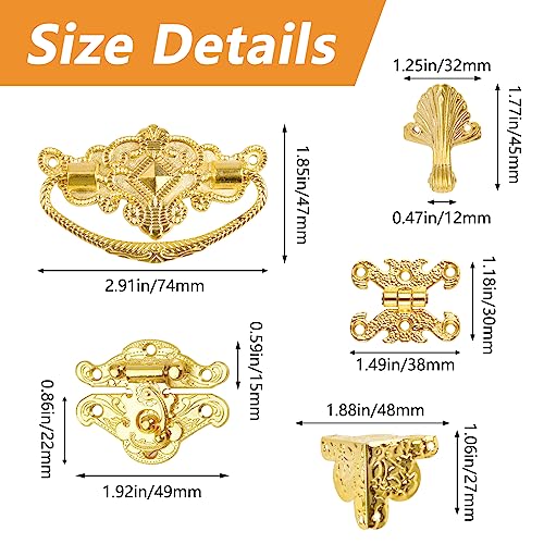 Morobor Gold Schmuckschatulle Antiker Verschluss Verschluss Hasp Scharniere Griff Box Eckschutz Kit für DIY Schmuckschatulle, Holzkoffer Schmuck Truhe Aufbewahrungsbox Box nicht enthalten