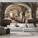 Bodega De Vinos Papel Pintado Panorámico Vino Barriles 200 x 140cm Fotomurales Seda, Murales Decoración de Pared Póster de Pared 3D Para Salón, Dormitorio, Estudio