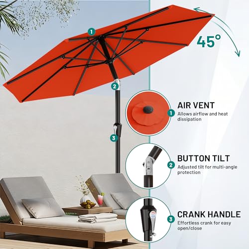 Image of AreShark 9 FT Patio Umbrella for Outdoor, Outdoor Table Umbrella with Push Button Tilt and Crank, Outdoor Patio Umbrellas with 8 Sturdy Ribs for Market, Garden, Pool (Orange)