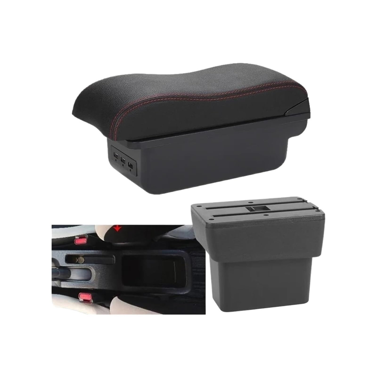 HCKCLMBMZW For Nissan For Note For EPower 2016-2022 Armrest Box Central Storage Dedicated Interior Retrofit Car Car Armrest Center Console(B1 Black Red 3usb)