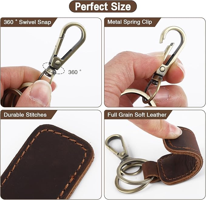 Image of Jack&Chris Genuine Leather Car Keychain, Universal Key Fob Keychain, Leather Key Chain Holder for Men and Women, JC306