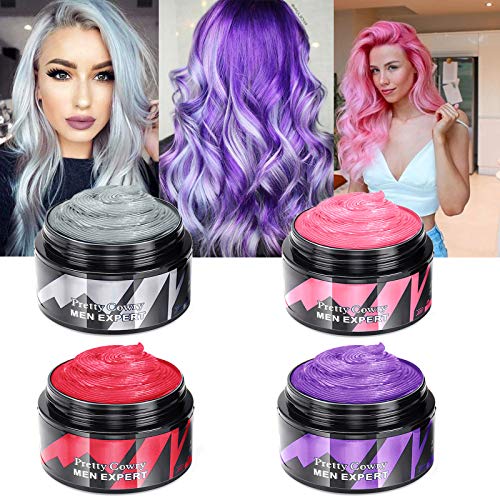 4 Colors Temporary Hair Wax Dye - 4 in 1 Hair Wax Color Sliver Gray Red Purple Pink Temporary Hair Dye Instant Natural Matte Hairstyle Cream Coloring For Men Women