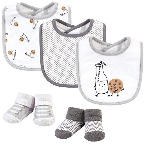 Hudson Baby Unisex Baby Cotton Bib and Sock Set, Milk And Cookies, One Size