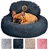 PetJett Calming Small Dog Bed – 23” Round Dog Beds, Anti-Slip & Washable Puppy Bed – Super Soft Fluffy Plush Faux Fur Pet Bed, Anti-Anxiety Premium Comfort Donut Bed, Fits Dogs upto 25 lbs, Dark Gray
