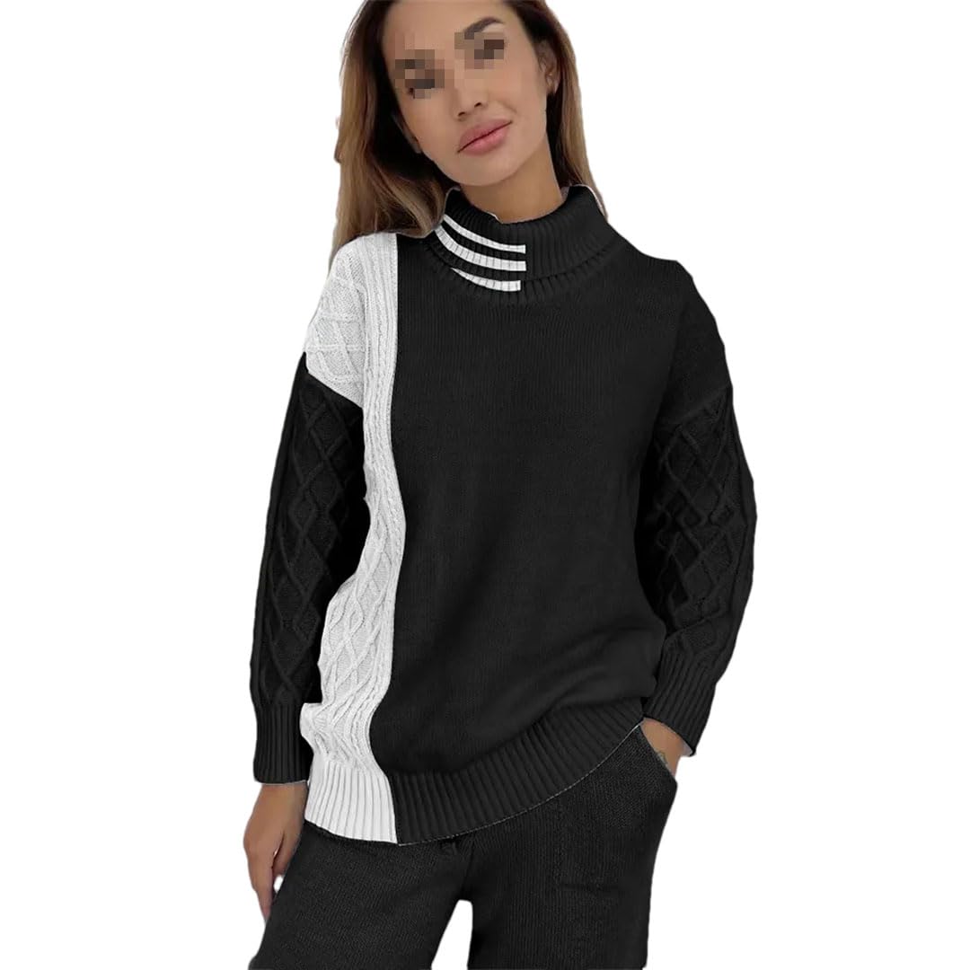 Maglione da donna a collo alto, lavorato a maglia, a maniche lunghe, casual, top larghi