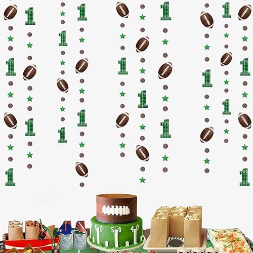 Image of pinkblume Football 1st Birthday Party Decorations Glitter Star Circle Dot Football Theme Garland First Birthday Polka Dot Star Streamer for Boys 1st Year Down Happy Birthday party Decorations Supplies