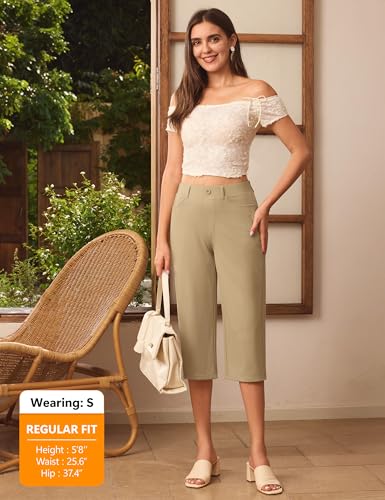 Image of ISEEGZ 14'' /18 inch Capri Pants for Women Dressy Stretch Pull On Womens Capris with Pockets Petite Summer Office Work Casual