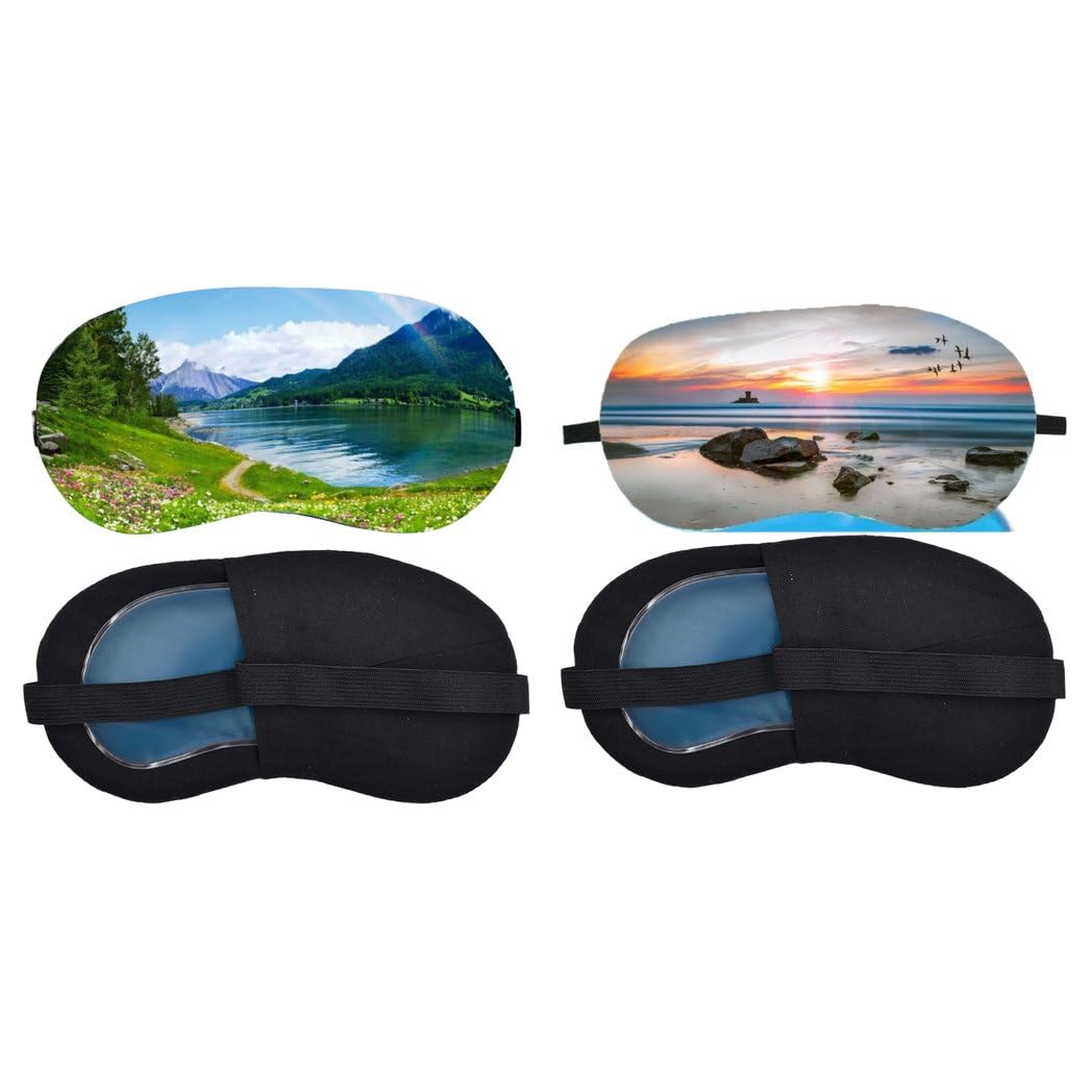 Aoxeria Alpine Lake Meadow, Sunset Beach Sleeping Eye Mask Combo, Soft Comfortable Light-Blocking Eye Cover for Women, Men & Kids, Reusable Blindfold for Night Sleep, Nap, Travel, Flight (Pack of 2)-image-3