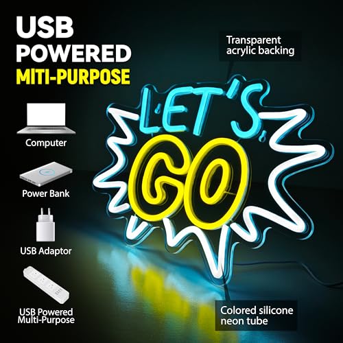 Image of Let's Go Neon Sign Led Light USB Powered Dimmable Let's Go Neon Light Sign for Home Bedroom Club Gym Bar Wall Bachelorette Party Wedding Decor