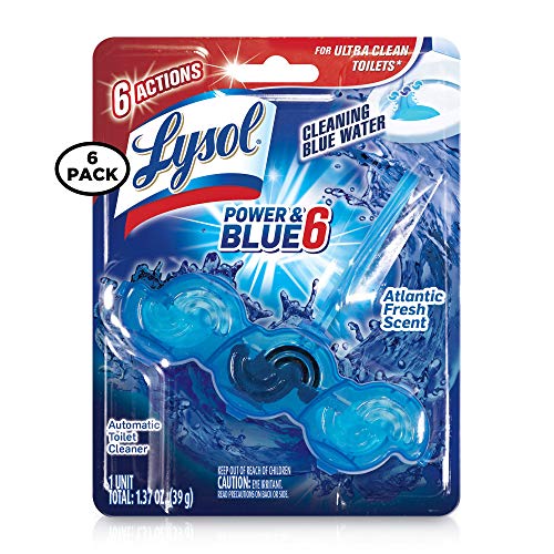 Lysol Power & Blue 6, Automatic Toilet Bowl Cleaner, Atlantic Fresh, 1 ct (Pack of 6)
