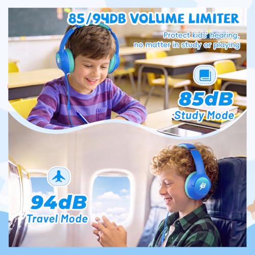 Image of USB C Headphones Wired for Kids, 85 /94dB Volume Limit With Mic, Blue