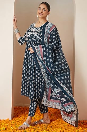 Image of Janasya Women Kurta with Pant & Dupatta Set