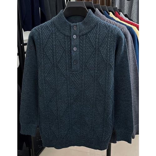 Suéter de punto trenzado para hombre con cuello alto y medio botón estilo casual 4
