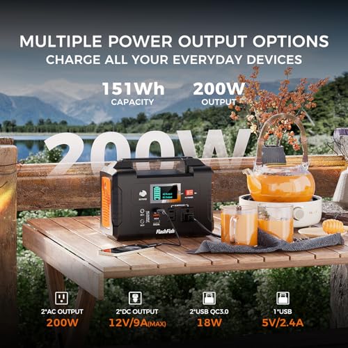 Portable Power Station 200W, FF Flashfish 40800mAh Backup Power Battery Pack With 110V AC Outlets/2 DC Ports/3 USB Ports, Solar Generator Power Supply For Home Backup, Power Outages, and Camping - Thumbnail 2