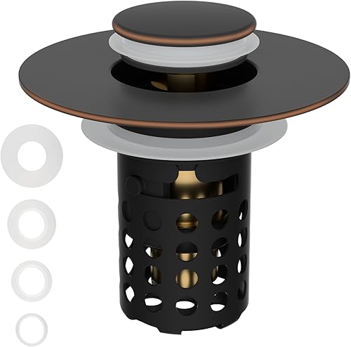 Miniatura 14 de Colador Universal de Drenaje para Lavabo de Baño Atrapa Cabellos Mejorado con Cesta de Filtro de Acero Inoxidable Extraíble, Tapón Emergente 3 en 1