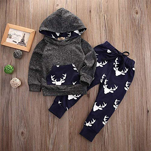 Oklady Toddler Baby Boys Winter Clothes Deer Long Sleeve Hoodie Tops Sweatsuit Pants Outfit Set(12-18 Months) #TOP3