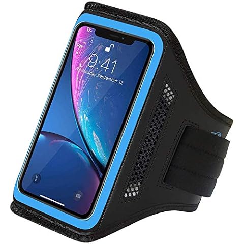 LOVPHONE iPhone XR Armband Water Resistant Sport Running Cell Phone Case with Key Holder and Card Slot for Walking, Hiking, Biking (Bule) Cover
