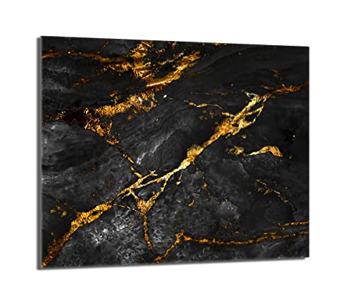 DarHaus Plaque de recouvrement, 60 x 52 cm, en verre, pour cuisinières électrique, à induction, convient comme décoration, protection anti-éclaboussures ou planche à découper, Marbre Or