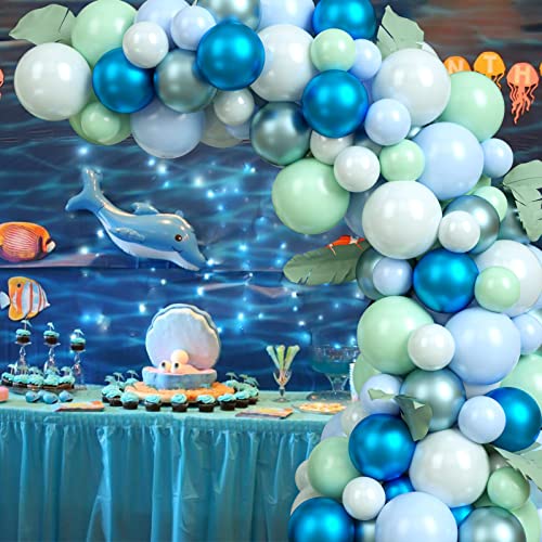 Balloon Garland Kit Green Blue White Ocean Balloons Arch Kit Under The Sea Party Decorations For Kids Baby Shower Birthday, With Balloon Arch Strip Dot Glue #TOP2