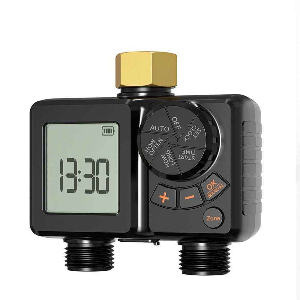 Aundhegrtt Black 2-Outlet Watering Timer Manual/Automatic Sprinkler Controller Lcd Display For Garden