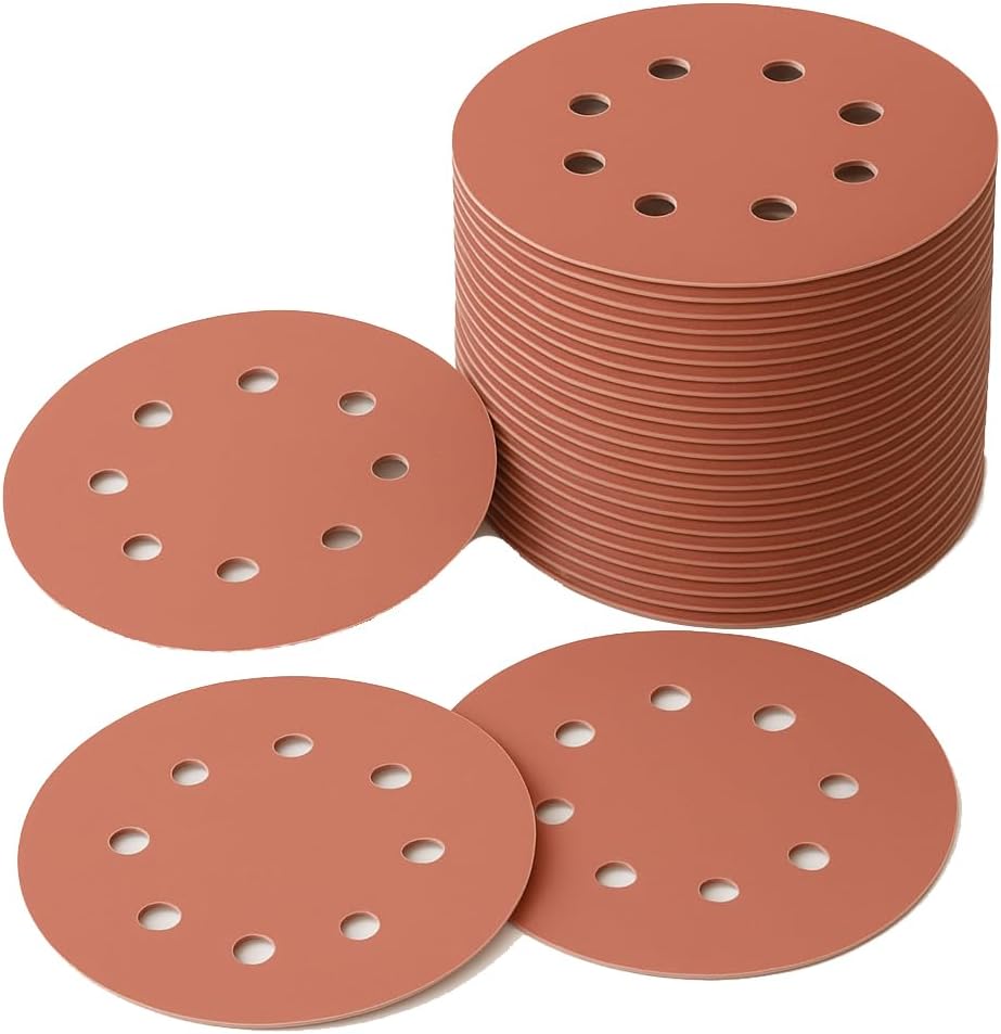 60 Grit Sanding Discs 50 pcs, 125mm Sanding Sheets 5in 8 Holes Pads Hook and Loop for Orbit Orbital Sander and All Oscillating Tools
