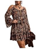 BEAUDRM Women's Plus Size Western Dress Bell Sleeve Cowgirl Mini Dresses
