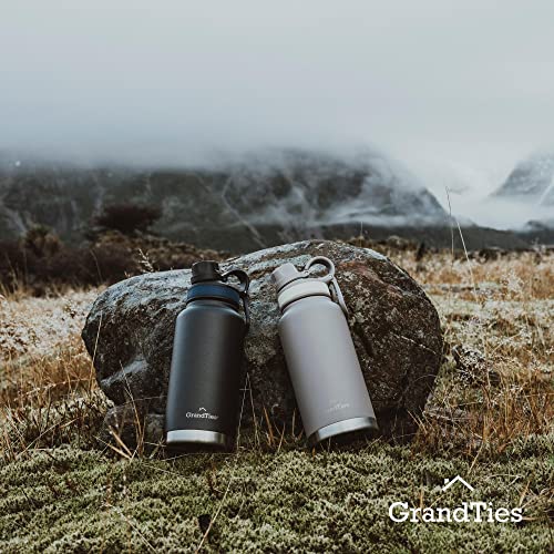 Grandties 2 Lids Sports Stainless Steel Water Bottle– 32Oz, Reusable Wide Mouth Vacuum Insulated Water Bottles, Travel Metal Canteen, Coldest Water Bottle For Men And Women (Caffe Latte, 32Oz) #TOP5