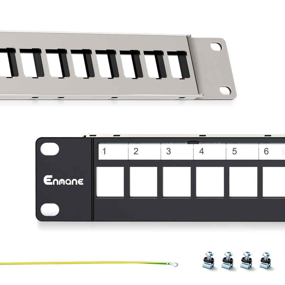 Enmane 24 Port Patch Panel Blank Keystone Patch Panel 1U 19" for Rackmount & Wall Mount STP&UTP