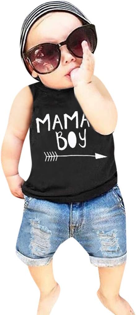 Toddler Baby Boy Letter Print Vest Tops T-Shirt+Hole Denim Jean Shorts Pants Clothes Outfits Set 0-4 Years