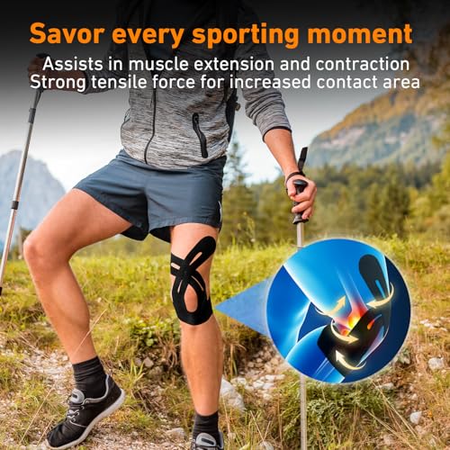 Image of PreCut Kinesiology Tape for Knees, 12PCS(6 Black&6 Beige)Waterproof KTQUICK Knee Tape for Knee Pain Relief Pre Cut, Original Cotton Athletic Knee Tape, Waterproof&Hypoallergenic Latex-Free for Sports