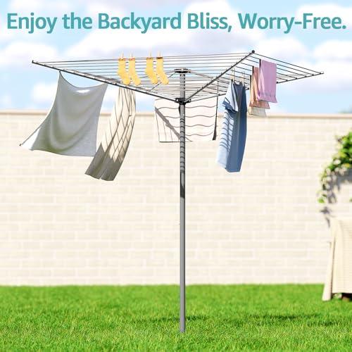 SYKIARIOL 40m Rotary Clothes Drying Line with 4 Arms - Heavy Duty Outdoor Airer with Ground Spike & Storage Bag - Image 8