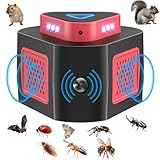 Rodent Deterrent, Outdoor Animal Repellent, Mouse Deterrent Device, Rats Repeller Indoor with 4 Modes, Bat Removal with LED Strobe Light for House Attic RV Garage (Black Red)