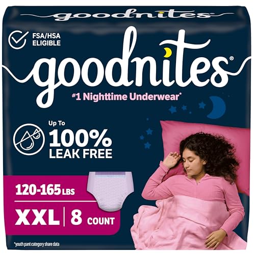 Goodnites Girls Nighttime Underwear Size XXL (120-165 lbs) 8 Ct Packaging May Vary