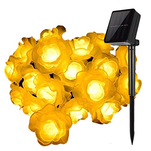 SUAVER - Guirnalda de luces solares (resistente al agua, 50 ledes, para exteriores, flores, jardín, exterior, terraza, hogar, decoración navideña y fiestas (blanco cálido)
