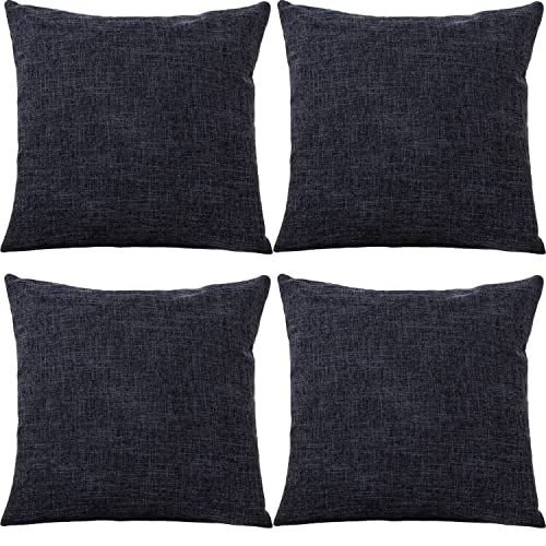 GONOVE Cushion Covers 40×40cm Solid Soft Cotton Linen Throw Pillow Cover Set of 4 Decorative Plain Pillowcase Square Cushion Cover for Home Sofa Bed Chair Décor, Black Ash