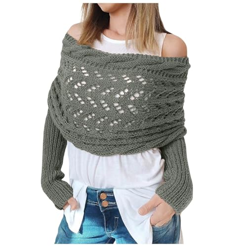 Knitted Scarf with Sleeves for Women, Women's Scarves & Wraps with Sleeve Multifunctional Hollow Knit Cable Scarf Wraps